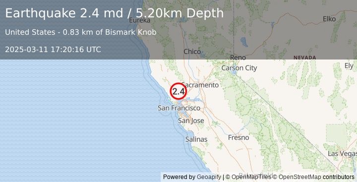 Earthquake NORTHERN CALIFORNIA (2.4 md) (2025-03-11 17:20:16 UTC)