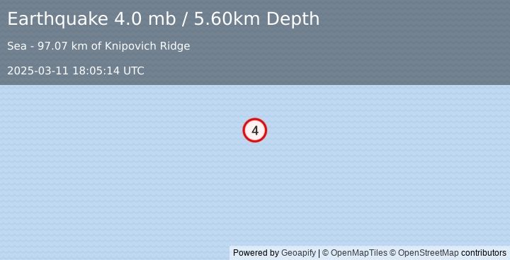 Earthquake GREENLAND SEA (4.0 mb) (2025-03-11 18:05:14 UTC)