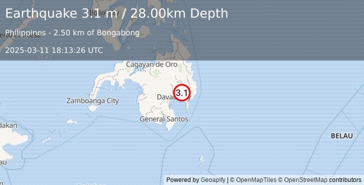 Earthquake MINDANAO, PHILIPPINES (3.1 m) (2025-03-11 18:13:26 UTC)