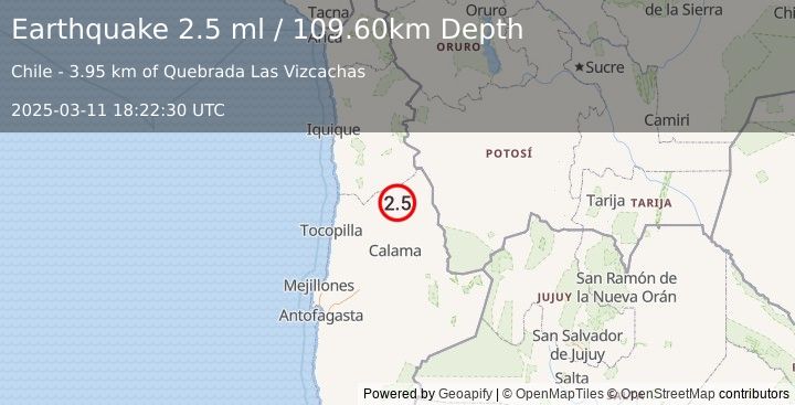 Earthquake ANTOFAGASTA, CHILE (2.5 ml) (2025-03-11 18:22:30 UTC)