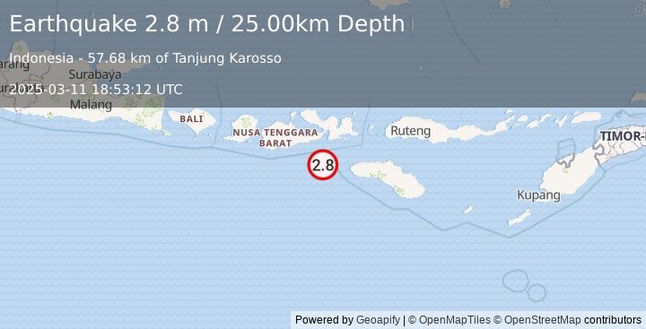 Earthquake SUMBAWA REGION, INDONESIA (2.8 m) (2025-03-11 18:53:12 UTC)