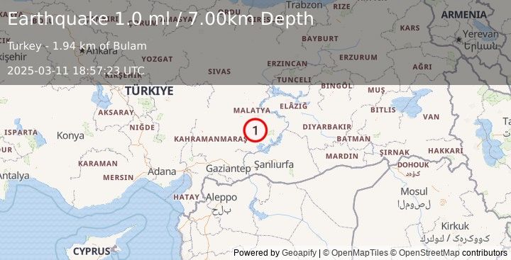 Earthquake EASTERN TURKEY (1.0 ml) (2025-03-11 18:57:23 UTC)