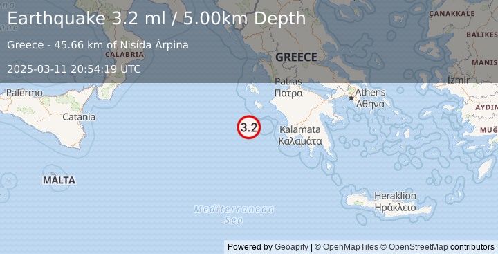 Earthquake IONIAN SEA (3.2 ml) (2025-03-11 20:54:19 UTC)