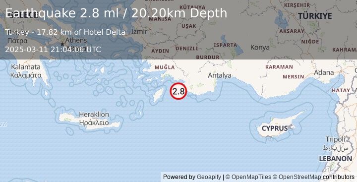 Earthquake DODECANESE IS.-TURKEY BORDER REG (2.8 ml) (2025-03-11 21:04:06 UTC)