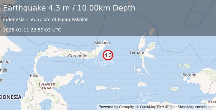 Earthquake MOLUCCA SEA (4.3 m) (2025-03-11 22:59:03 UTC)