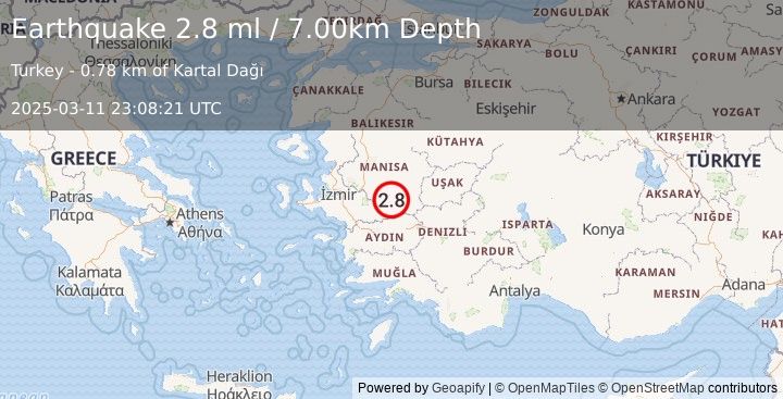 Earthquake WESTERN TURKEY (2.8 ml) (2025-03-11 23:08:21 UTC)