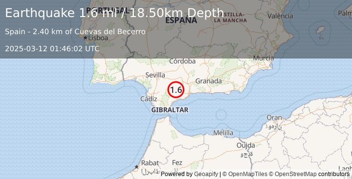 Earthquake STRAIT OF GIBRALTAR (1.6 ml) (2025-03-12 01:46:02 UTC)