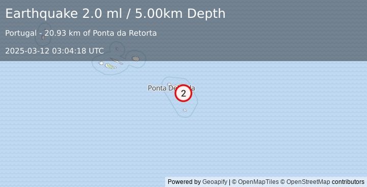 Earthquake AZORES ISLANDS, PORTUGAL (2.0 ml) (2025-03-12 03:04:18 UTC)