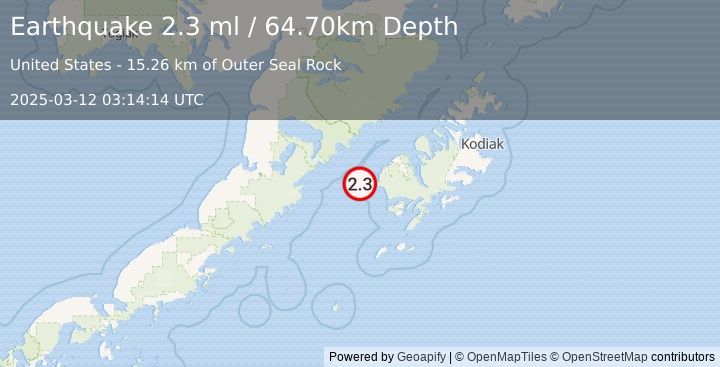 Earthquake ALASKA PENINSULA (2.3 ml) (2025-03-12 03:14:14 UTC)