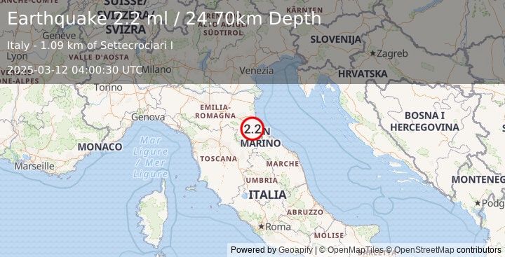 Earthquake NORTHERN ITALY (2.2 ml) (2025-03-12 04:00:30 UTC)