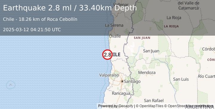 Earthquake OFFSHORE COQUIMBO, CHILE (2.8 ml) (2025-03-12 04:21:50 UTC)