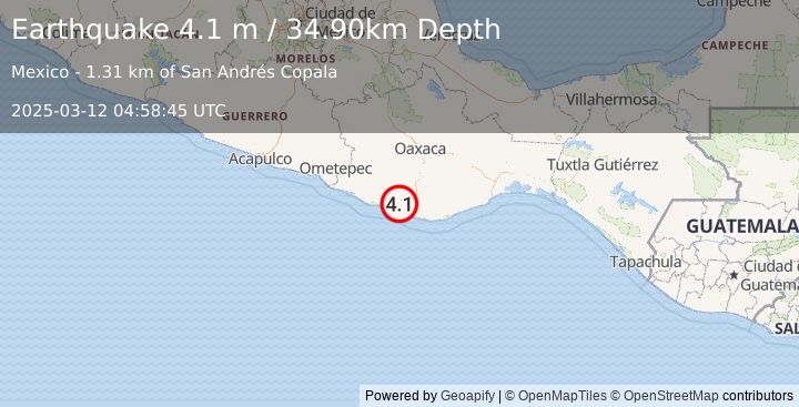 Earthquake OAXACA, MEXICO (4.1 m) (2025-03-12 04:58:45 UTC)