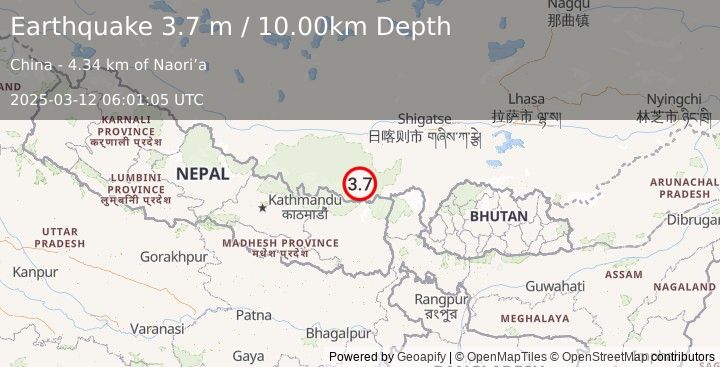 Earthquake WESTERN XIZANG (3.7 m) (2025-03-12 06:01:05 UTC)