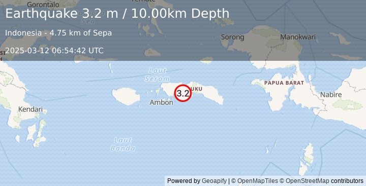 Earthquake SERAM, INDONESIA (3.2 m) (2025-03-12 06:54:42 UTC)