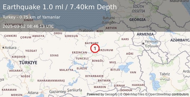 Earthquake EASTERN TURKEY (1.0 ml) (2025-03-12 08:46:13 UTC)