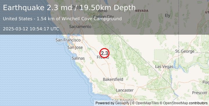 Earthquake CENTRAL CALIFORNIA (2.3 md) (2025-03-12 10:54:17 UTC)