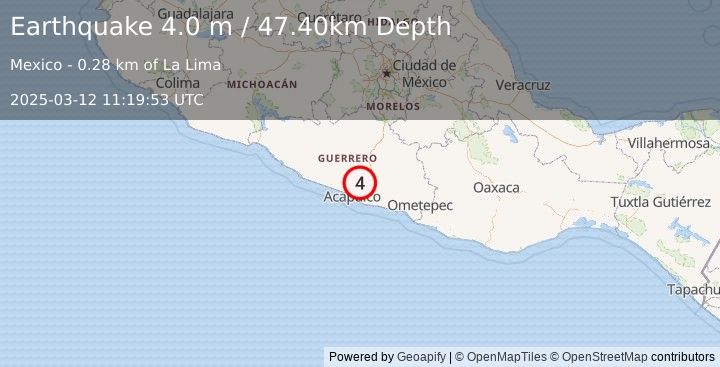 Earthquake GUERRERO, MEXICO (4.0 m) (2025-03-12 11:19:53 UTC)