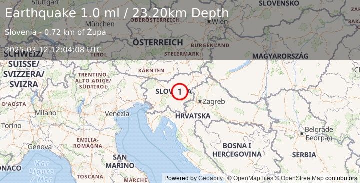 Earthquake SLOVENIA (1.0 ml) (2025-03-12 12:04:08 UTC)