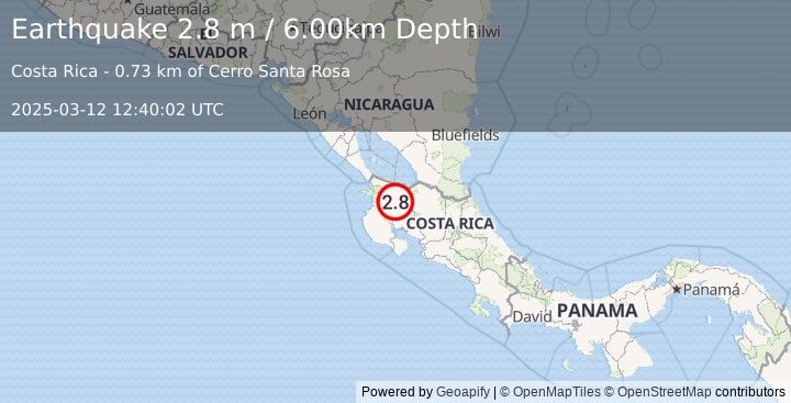 Earthquake COSTA RICA (2.8 m) (2025-03-12 12:40:02 UTC)