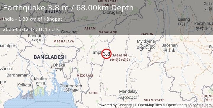 Earthquake MYANMAR-INDIA BORDER REGION (3.8 m) (2025-03-12 14:01:45 UTC)