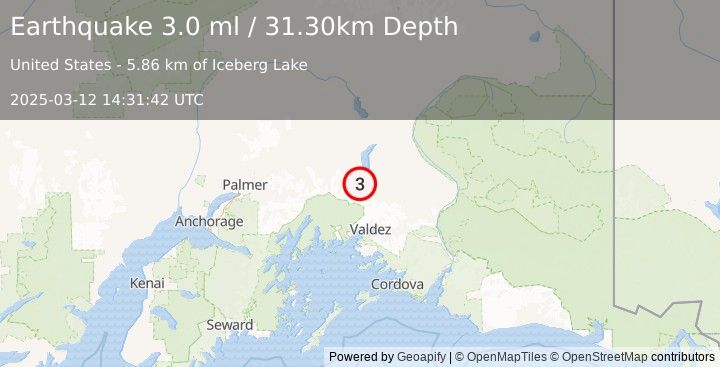 Earthquake SOUTHERN ALASKA (3.0 ml) (2025-03-12 14:31:42 UTC)