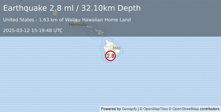 Earthquake ISLAND OF HAWAII, HAWAII (2.8 ml) (2025-03-12 15:19:48 UTC)