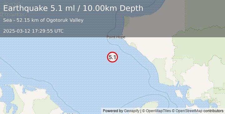 Earthquake BERING STRAIT (5.1 ml) (2025-03-12 17:29:54 UTC)