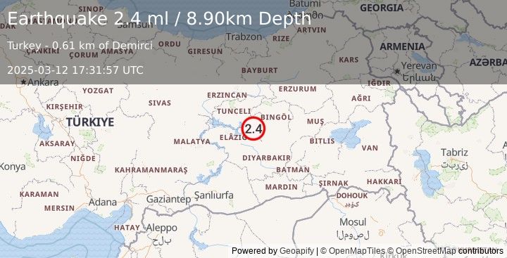 Earthquake EASTERN TURKEY (2.4 ml) (2025-03-12 17:31:57 UTC)