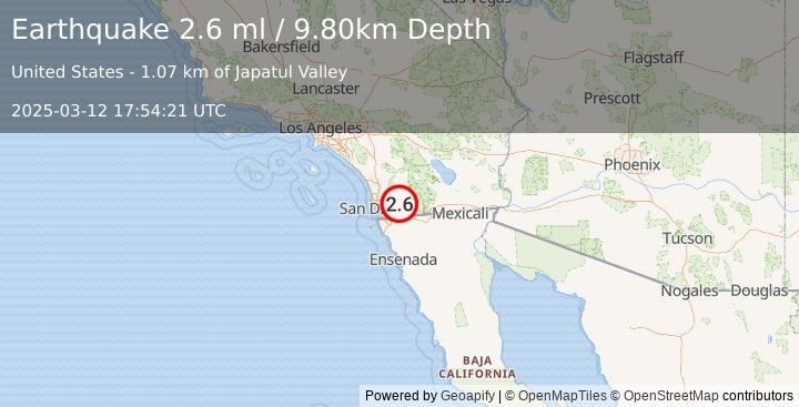 Earthquake SOUTHERN CALIFORNIA (2.6 ml) (2025-03-12 17:54:21 UTC)