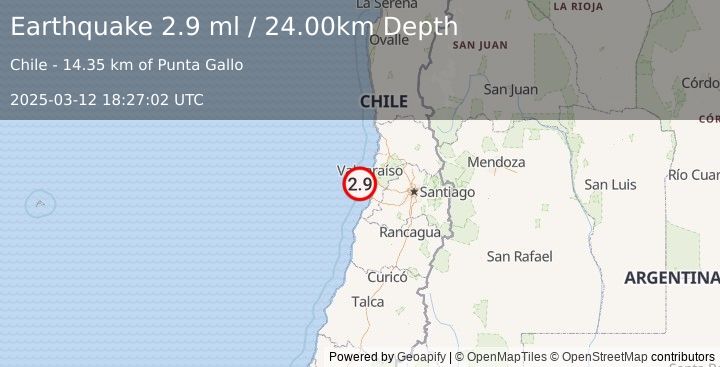 Earthquake OFFSHORE VALPARAISO, CHILE (2.9 ml) (2025-03-12 18:27:02 UTC)