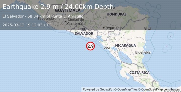 Earthquake OFFSHORE EL SALVADOR (2.9 m) (2025-03-12 19:12:03 UTC)