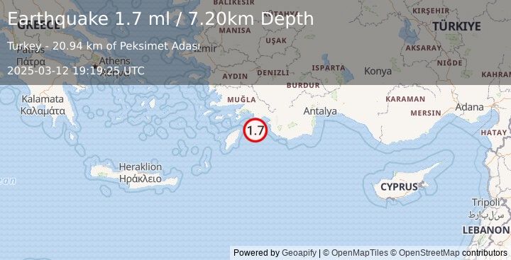 Earthquake DODECANESE IS.-TURKEY BORDER REG (1.7 ml) (2025-03-12 19:19:25 UTC)