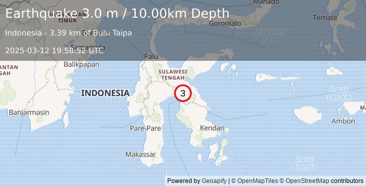 Earthquake SULAWESI, INDONESIA (3.0 m) (2025-03-12 19:58:52 UTC)