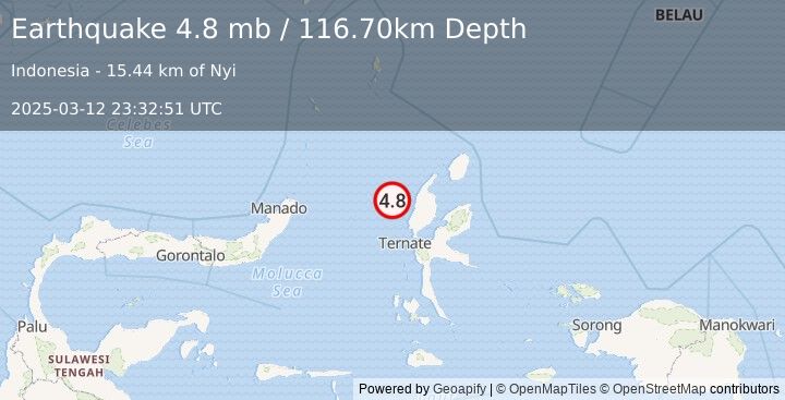 Earthquake HALMAHERA, INDONESIA (4.8 mb) (2025-03-12 23:32:51 UTC)