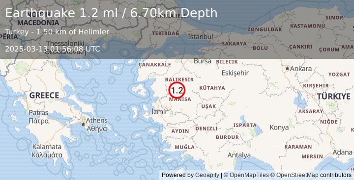 Earthquake WESTERN TURKEY (1.2 ml) (2025-03-13 01:56:08 UTC)