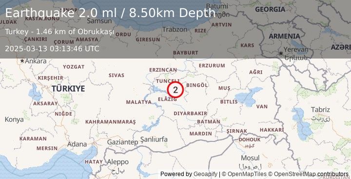 Earthquake EASTERN TURKEY (2.0 ml) (2025-03-13 03:13:46 UTC)