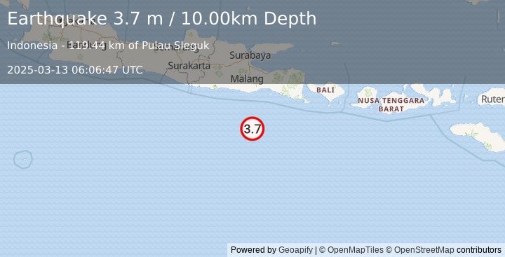 Earthquake SOUTH OF JAVA, INDONESIA (3.8 m) (2025-03-13 06:05:52 UTC)