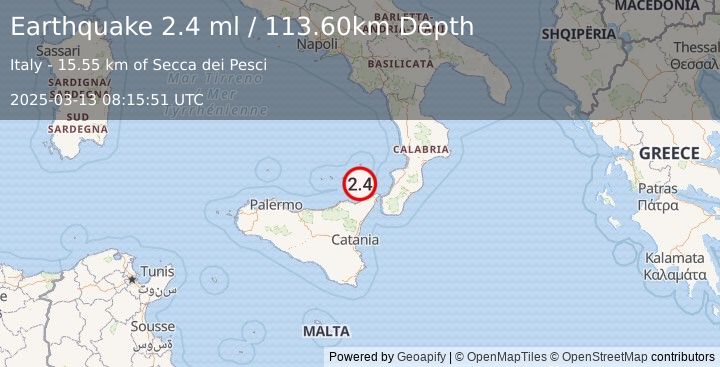 Earthquake SICILY, ITALY (2.4 ml) (2025-03-13 08:15:51 UTC)