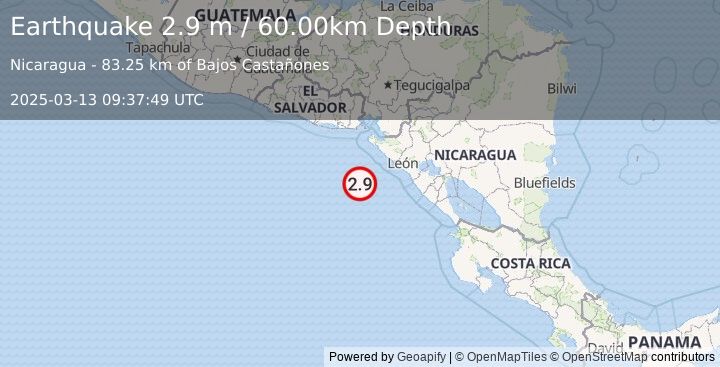 Earthquake NEAR COAST OF NICARAGUA (2.9 m) (2025-03-13 09:37:49 UTC)