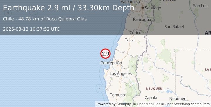 Earthquake OFFSHORE BIO-BIO, CHILE (2.9 ml) (2025-03-13 10:37:52 UTC)