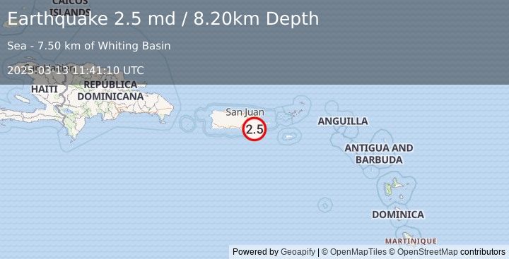 Earthquake PUERTO RICO REGION (2.5 md) (2025-03-13 11:41:10 UTC)