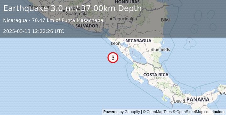 Earthquake NEAR COAST OF NICARAGUA (3.0 m) (2025-03-13 12:22:26 UTC)