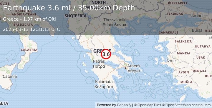 Earthquake GREECE (3.6 ml) (2025-03-13 12:31:13 UTC)