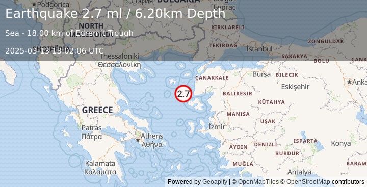 Earthquake AEGEAN SEA (2.7 ml) (2025-03-13 13:02:06 UTC)