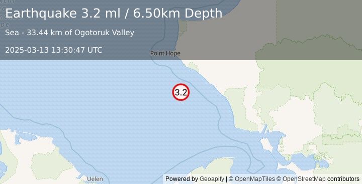 Earthquake BERING STRAIT (3.2 ml) (2025-03-13 13:30:43 UTC)