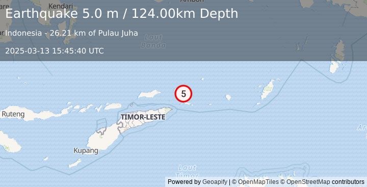 Earthquake KEPULAUAN BARAT DAYA, INDONESIA (4.9 mb) (2025-03-13 15:45:40 UTC)