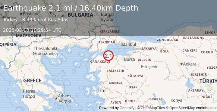 Earthquake WESTERN TURKEY (2.1 ml) (2025-03-13 16:29:54 UTC)