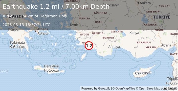 Earthquake DODECANESE IS.-TURKEY BORDER REG (1.2 ml) (2025-03-13 16:37:24 UTC)