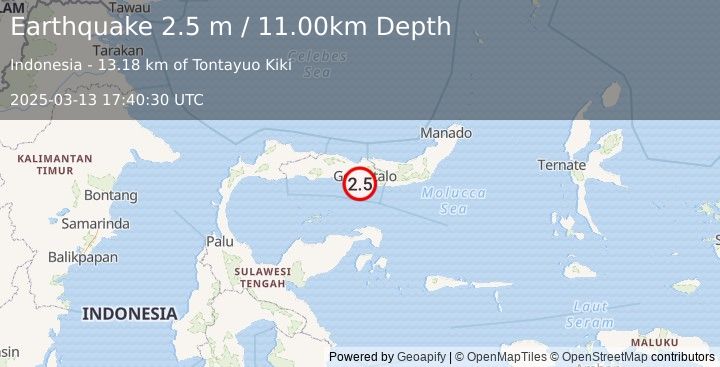 Earthquake MINAHASA, SULAWESI, INDONESIA (2.5 m) (2025-03-13 17:40:30 UTC)