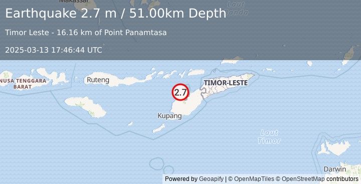 Earthquake TIMOR REGION (2.7 m) (2025-03-13 17:46:44 UTC)